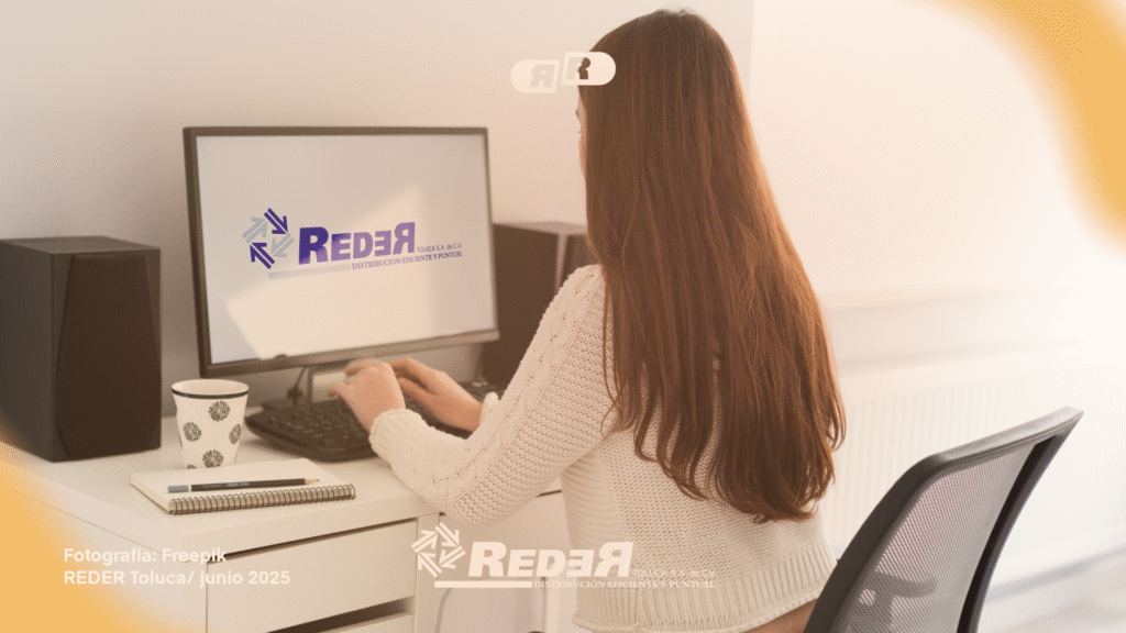 Persona trabajando en escritorio con buena postura y luz natural adecuada
